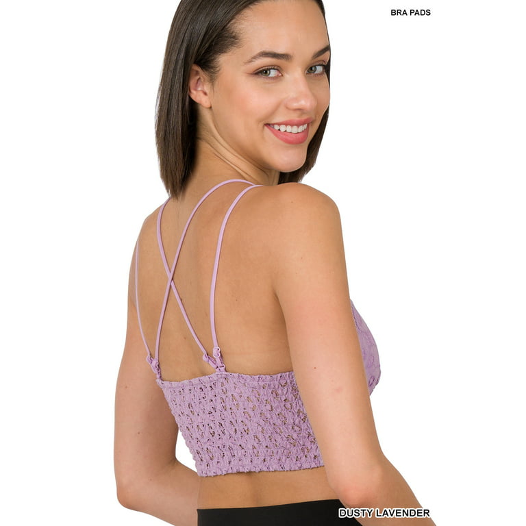 Zenana Women & Plus Crochet Sexy Lace Bralette Smocking Back Bra with  Removable Bra Pads