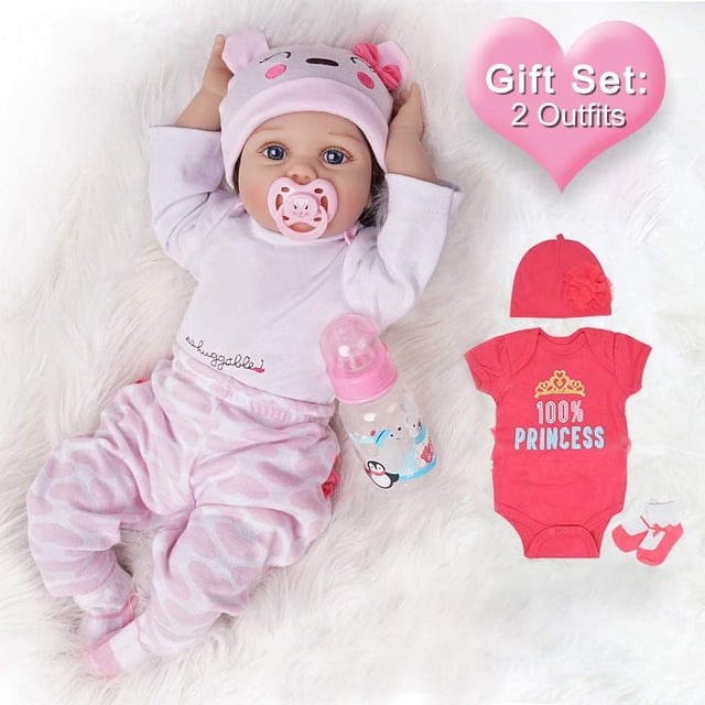 Muñeca Bebé Realista Reborn Recién Nacida Yesteria Vinilo Suave Cuerpo Completo 22pulg con 2 Sets de Ropa y Accesorios Niña Rosa Yesteria YA94958