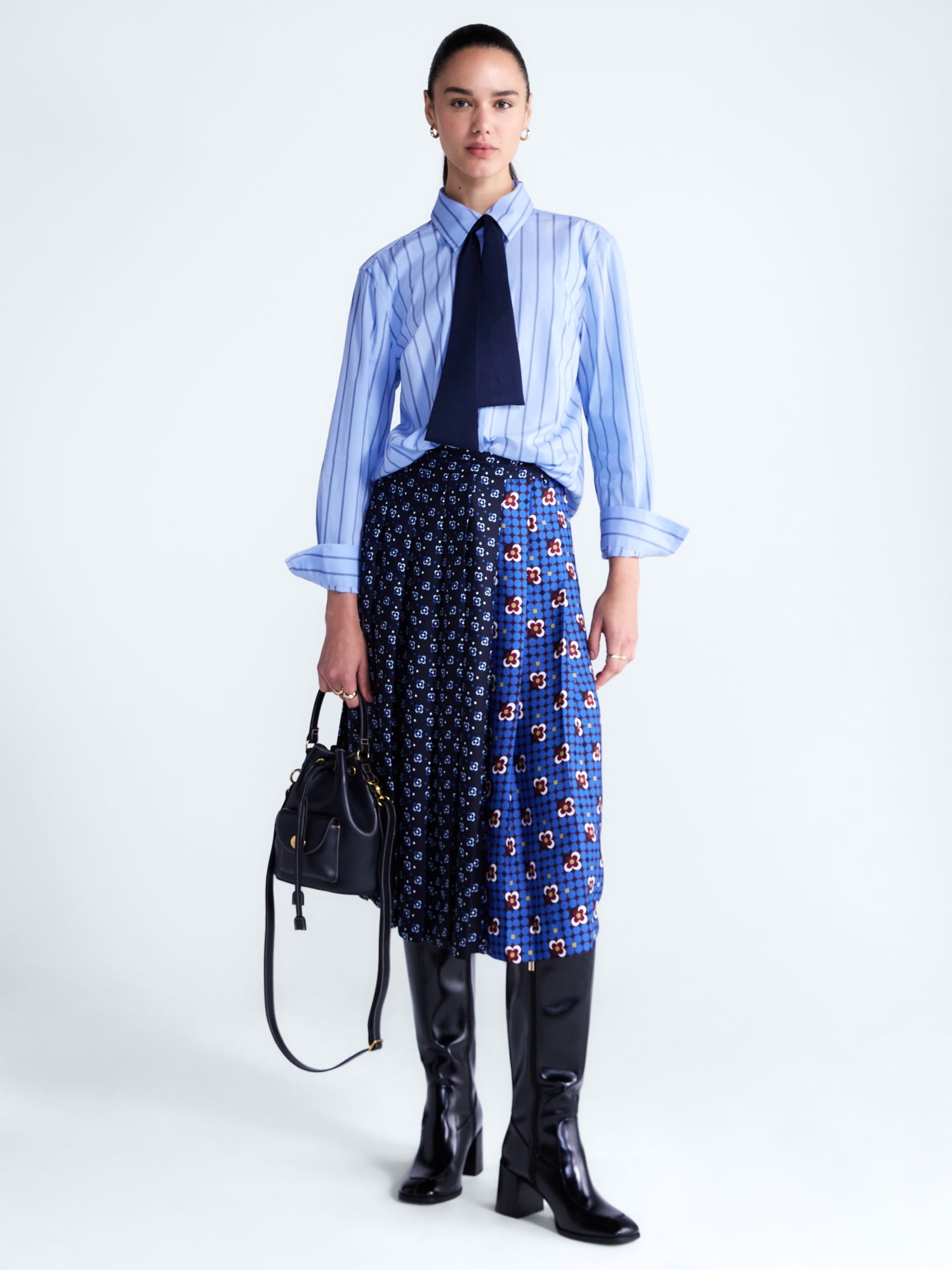 Free Assembly Women's and Women's Plus Button Front Shirt with Satin Tie, Sizes XS-4X