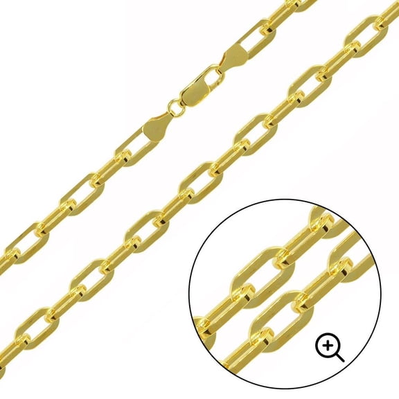 Gold Plated 925 Sterling Silver Wide Paperclip Chain 5mm Made in Italy 24" Jewelry Female Unisex