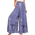 thumbnail image 2 of Women's Summer Wide Leg Palazzo Pants Spring Casual High Waisted Flowy Trousers Boho Beach Vacation Outfits (Light Purple L), 2 of 5