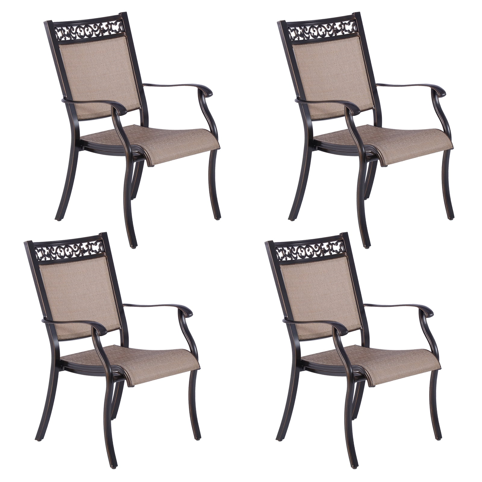 Patio Chairs Set Of 4 Outdoor Bistro Dining Chairs With Armrest Cast Aluminum Furniture For 