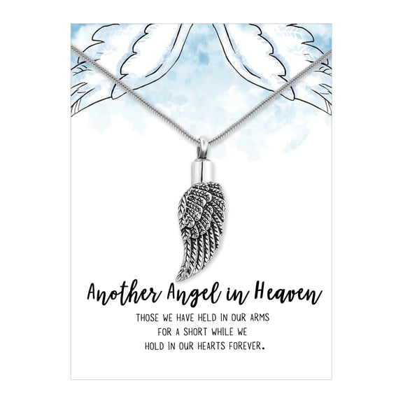 Anavia Ancient Silver Angel Wing Cremation Jewelry Stainless Steel Keepsake Memorial Urn Necklace for Human with"Another Angel in Heaven" Comfort Card