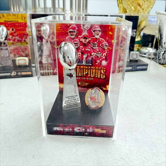 2024 Kansas City Ch Sup Bo LVIII Championship Replica Trophy  Ring with Display Case Trendy Accessory Durable Collectible Championship Gift For Christmas Halloween Gifts.