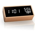 thumbnail image 1 of Reloj despertador electrónico, reloj despertador digital de madera, alimentado por USB con pantalla LED de hora, temperatura y humedad., 1 of 5