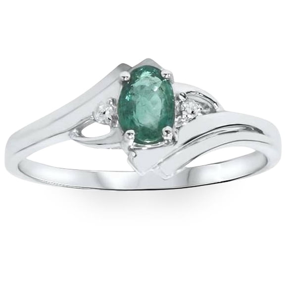 Pompeii 1/2ct Genuine Oval Emerald & Diamond Ring 14K White Gold (H/I,I2-I3)