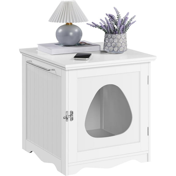 YYEAN Hidden Litter Box Enclosure, Litter Box Cabinet Furniture, Indoor Pet Crate-Enclosed Decorative Cat House Pet Side Table for Living Room/Bathroom, Cat Washroom with Vent Holes Door-White