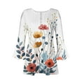 thumbnail image 4 of CYMMPU Tunic Tops 3/4 Sleeve Fall Fashion Shirts Loose Fit Button V Neck Flare Sleeve Blouses for Women Dressy Casual Spring Tops Floral Pattern Empire Waist A Line T-Shirts Navy XL, 4 of 5