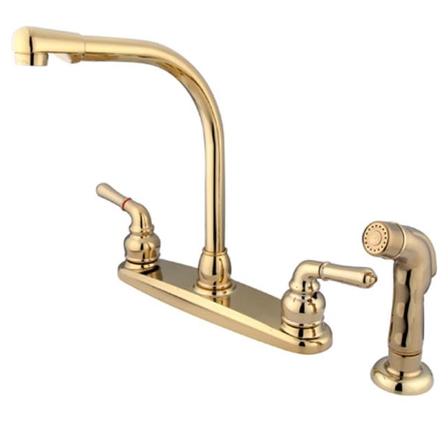 Kingston Brass KB752SP Magellan 8-Inch High Arch Kitchen Faucet with Sprayer, Polished Brass