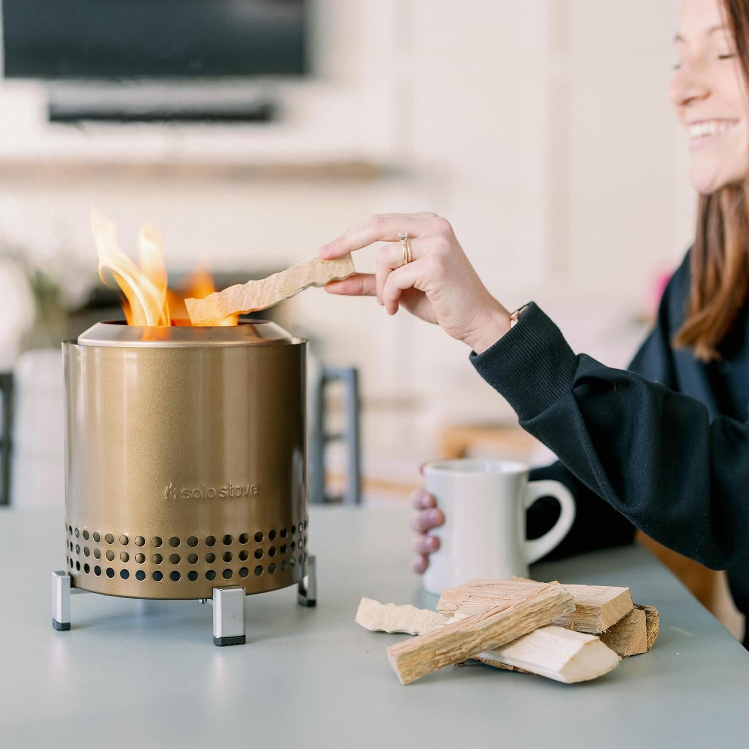 Solo Stove Mesa, 5.1 Inch Tabletop Fire Pit with Stand - Smokeless, Stainless Steel Fire Pit for Camping, Outdoor & Patio- Wood Burning or Pellet Fueled Portable Bonfire, 1.4lbs, Bronze