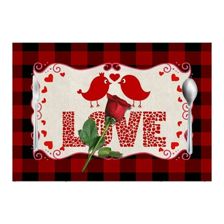 

Popvcly Placemats for Dining Table Heat Insulation Valentine s Plaid Placemat