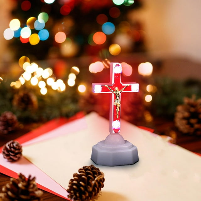 Electronic LED Jesus Night Light Figurine, Religious Flameless Candle Home Decor, Safe Bedside Table Ornament