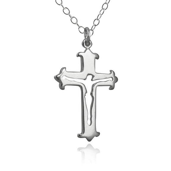 Sterling Silver Crucifix Cross Pendant Necklace, 18" Chain