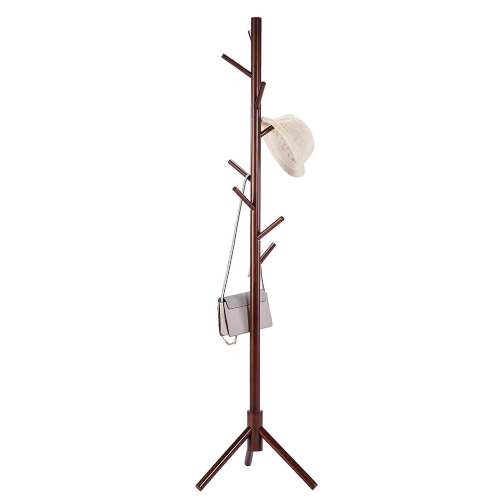 Rubberwood Wooden Floor Standing Clothes Hat Hall Tree Free Standing