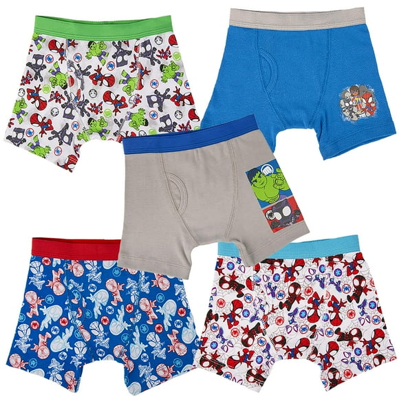 Ropa interior exclusiva de Spiderman para niños pequeños, superhéroes, con Iron Man, Hulk y más, 2/3T y 4T, paquete de 5 calzoncillos bóxer Spidey Multi-Hero, 2-3T