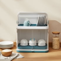 Vintoro 2-tier Dish Drainer with Dust Cover, Dish Drying Rack with Detachable Drip Tray, Organizer Storage Cup Holder