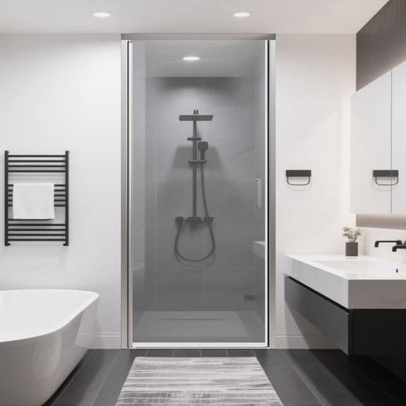 36-37.5"W x 72"H Semi-Frameless Pivot Shower Door, 1/4"(6mm) Glass, Chrome