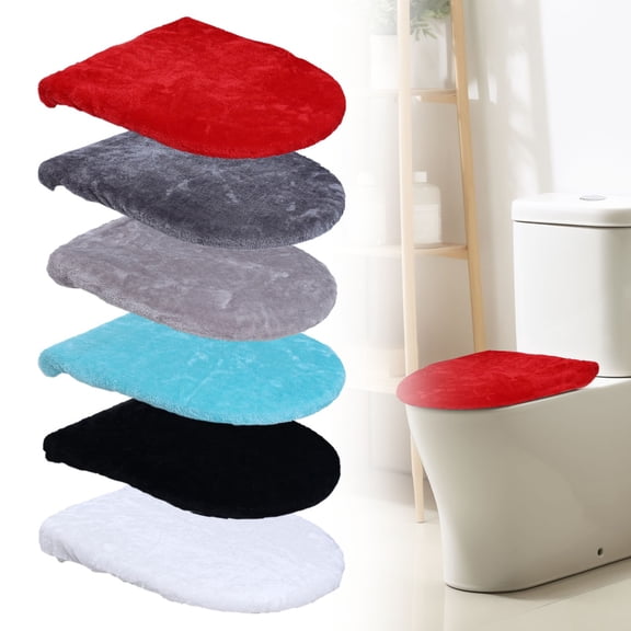 Soft Plush Toilet Lid Cover for Bathroom, Machine Washable Toilet Seat Covers, Fits Most Round Elongated and Oblong Lids, Easy Installation& Cleaning Black 1Pcs