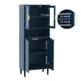 thumbnail image 3 of Tall Storage Cabinet, Storage Cabinet with 2 Glass Display Door & 2 Doors, Pantry Storage Cabinet for Bathroom, Dining Living Room, Blue, 3 of 7