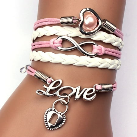 Heart Friendship Bracelet - Mosunx Infinity Pearl Heart Lock Friendship Leather Charm Bracelet Alloy Cute