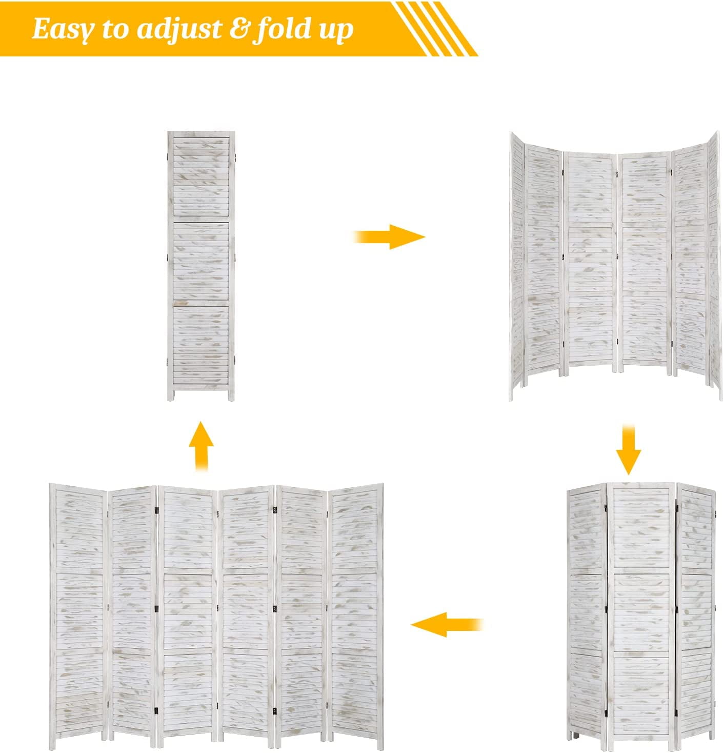 Bonnlo Wood Room Divider Privacy Screen, 5.9 Ft Tall Folding Partition Wall Divider, Freestanding Space Separator
