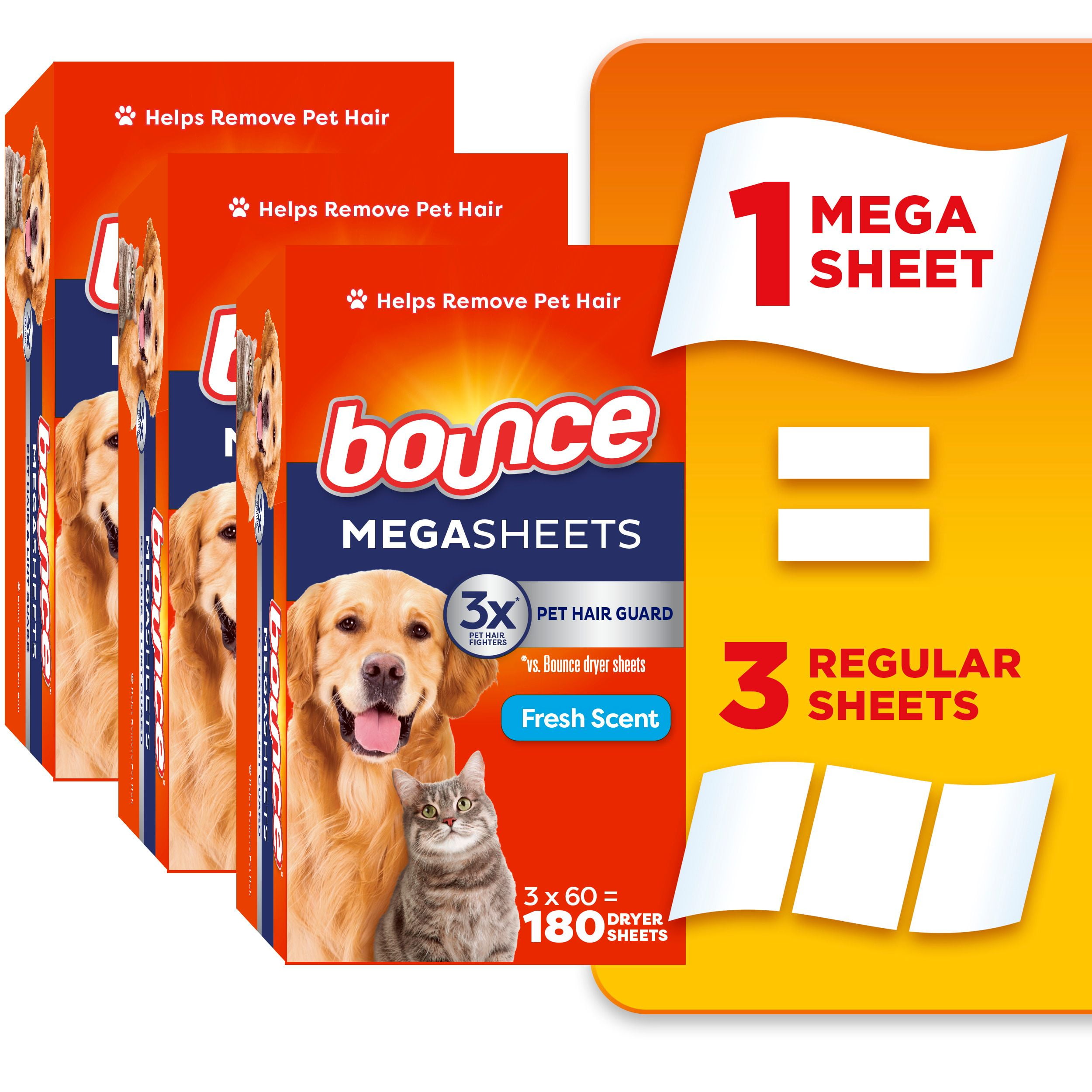 Bounce Pet Hair and Lint Guard Mega Dryer Sheets with Hair Fighters, Fresh Scent 180CT