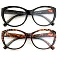 thumbnail image 2 of V.W.E. 2 Pairs Women Black Tortoise Reading Glasses Reader Glasses Cateye Vintage Jackie O Black Brown, 2 of 4