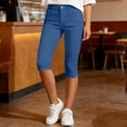 thumbnail image 4 of HongQid Capri Pants for Women High Waisted Skinny Split Hem Stretchy Capris Cropped Straight Leg with Pockets,S, 4 of 9