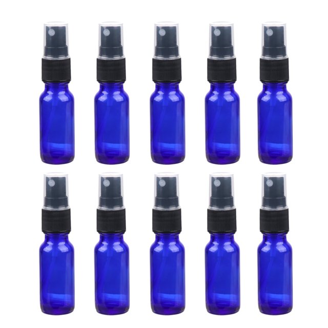 Botellas pulverizadoras de vidrio azul Hekezhi - 10 unidades (15 ml) con pulverizador de niebla fina para viajes y cosméticos