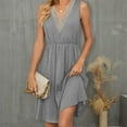 thumbnail image 2 of YABCSAZ Summer Dresses for Women 2024 Dress Solid Color V-Neck Casual Sleeveless Dress Loose Mid-Calf Patchwork Lace Sexy Neck Dress Summer Saving Clearance!, 2 of 5