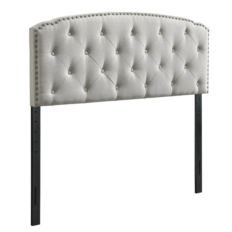 DG Casa Wembley Diamond Tufted Upholstered Nailhead Trim Adjustable Height Headboard Queen Size in Beige Polyester Blend Fabric