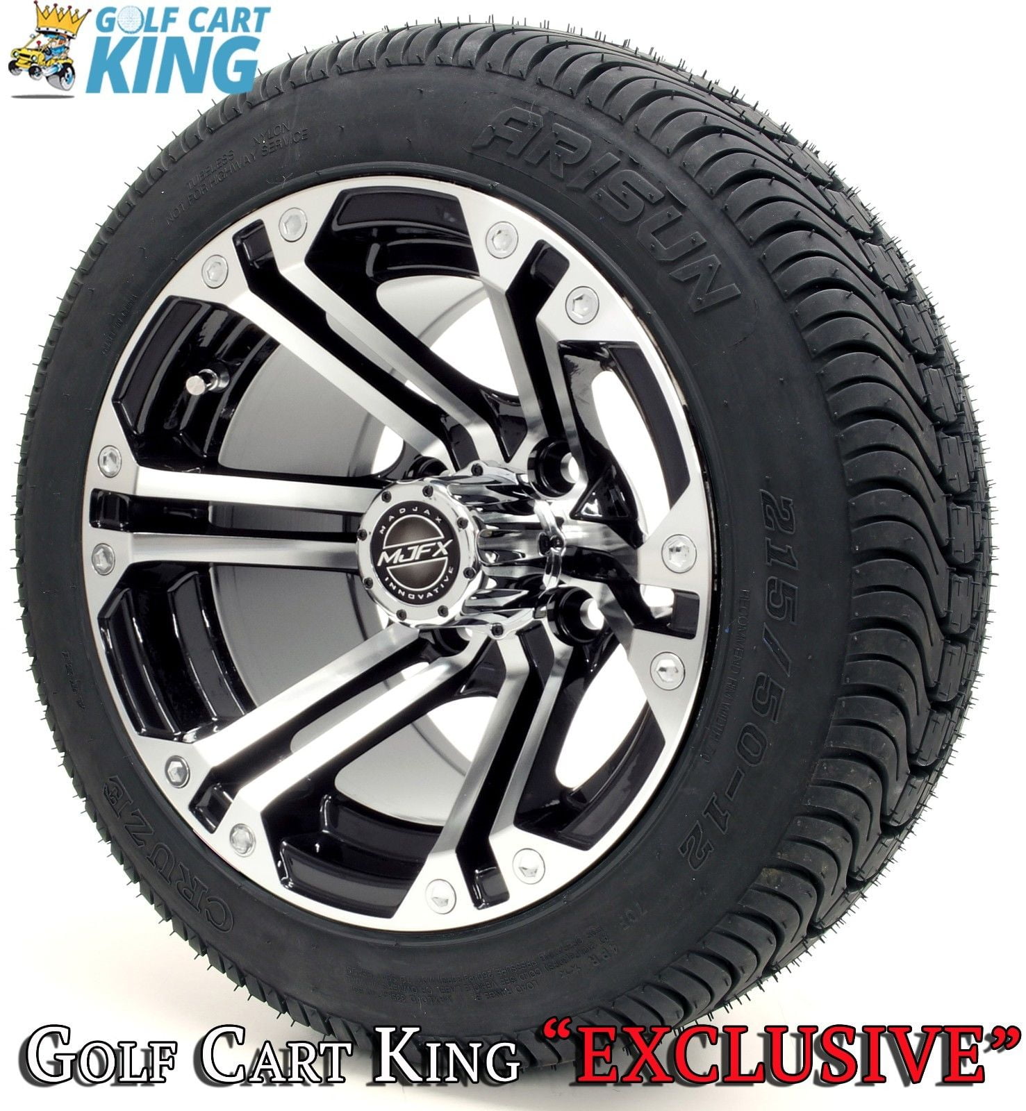 Golf Cart Wheels and Tires Combo 12" Nitro Machine/Black Set of 4