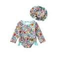 thumbnail image 1 of Faithtur Kids Girls Rash Guard Swimsuit Romper Floral Print Tie-Up Hollow-Out Long Sleeve Sun Protection Bathing Suit with Swim Cap, 1 of 9