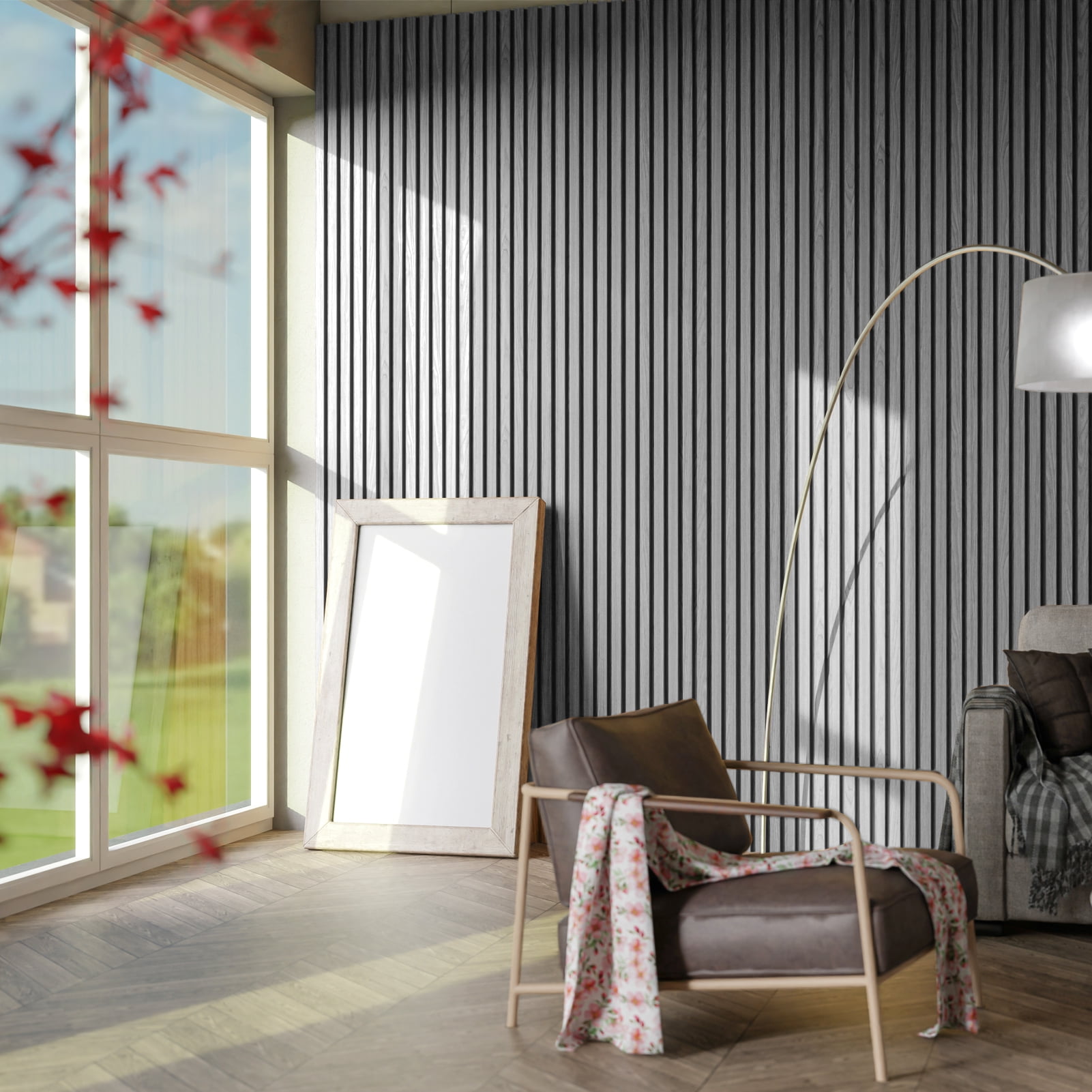 Art3dwallpanel 4Pcs 94.5'' x 7.9'' Wood Slat Acoustic Panels, MDF 3D Wall Panel for Accent Wall Ceiling Office,Brushed Silver