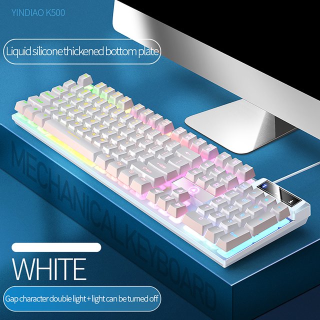 TIMIFIS Keyboard Gaming Keyboard USB Wired Floating Keyboard, Ergonomic Water-Resistant Mechanical Feeling Keyboard, Ultra-Slim Rainbow LED Backlit Keyboard For Desktop, Compute Gift