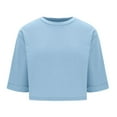 thumbnail image 6 of Womens Tops Plus Size Short Sleeved Casual Solid Color Crop Round-Neck Blouses for Women 2025 Trendy T Shirts Summer Clothes Light Blue XXL, 6 of 6