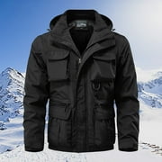 Aihuaihua Military Jackets for Men Multi-Pocket Hiking Coats with Hood Zip Up Long Sleeve Army Safari Men Bomber Jacket
