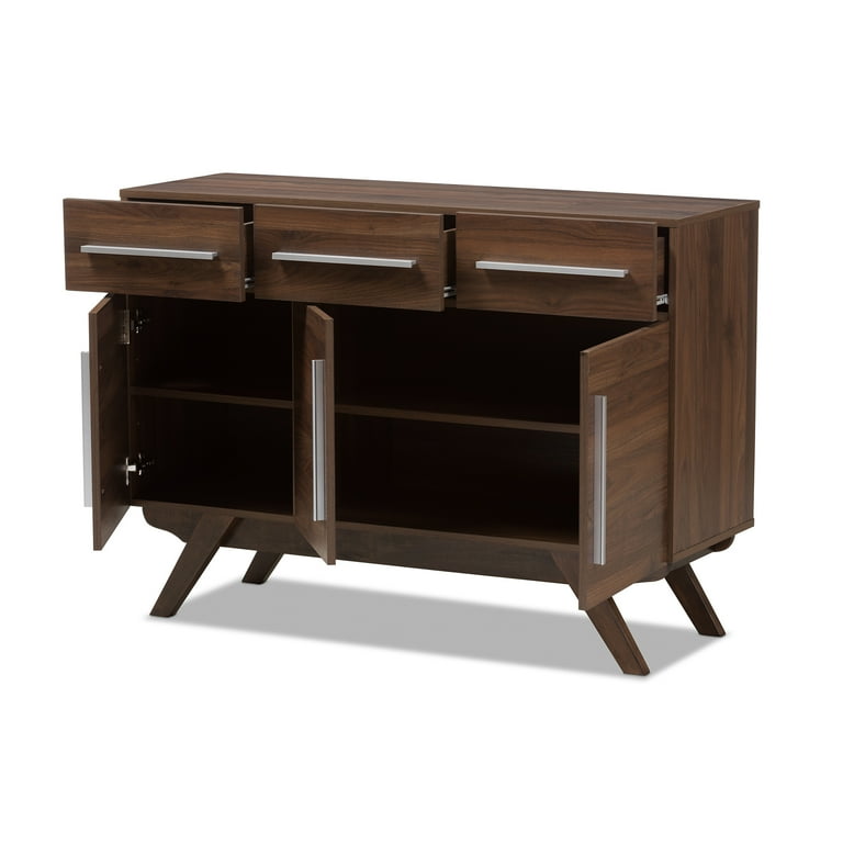 Baxton Studio Ashfield Mid Century Modern Walnut Brown Finished Wood 3 Drawer Sideboard