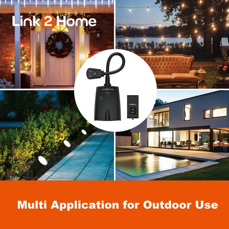 Link2Home Outdoor Weatherproof Wireless Remote Control Double Outlets, 100  ft range, Switch ON/OFF Outdoor Light Systems 