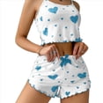 thumbnail image 2 of Conjunto de Pijama de 2 Piezas con Estampado Gráfico para Mujer, Top Corto y Pantalones Cortos de Verano, Conjuntos de Ropa de Dormir Acanalados. y Azul M, 2 of 5