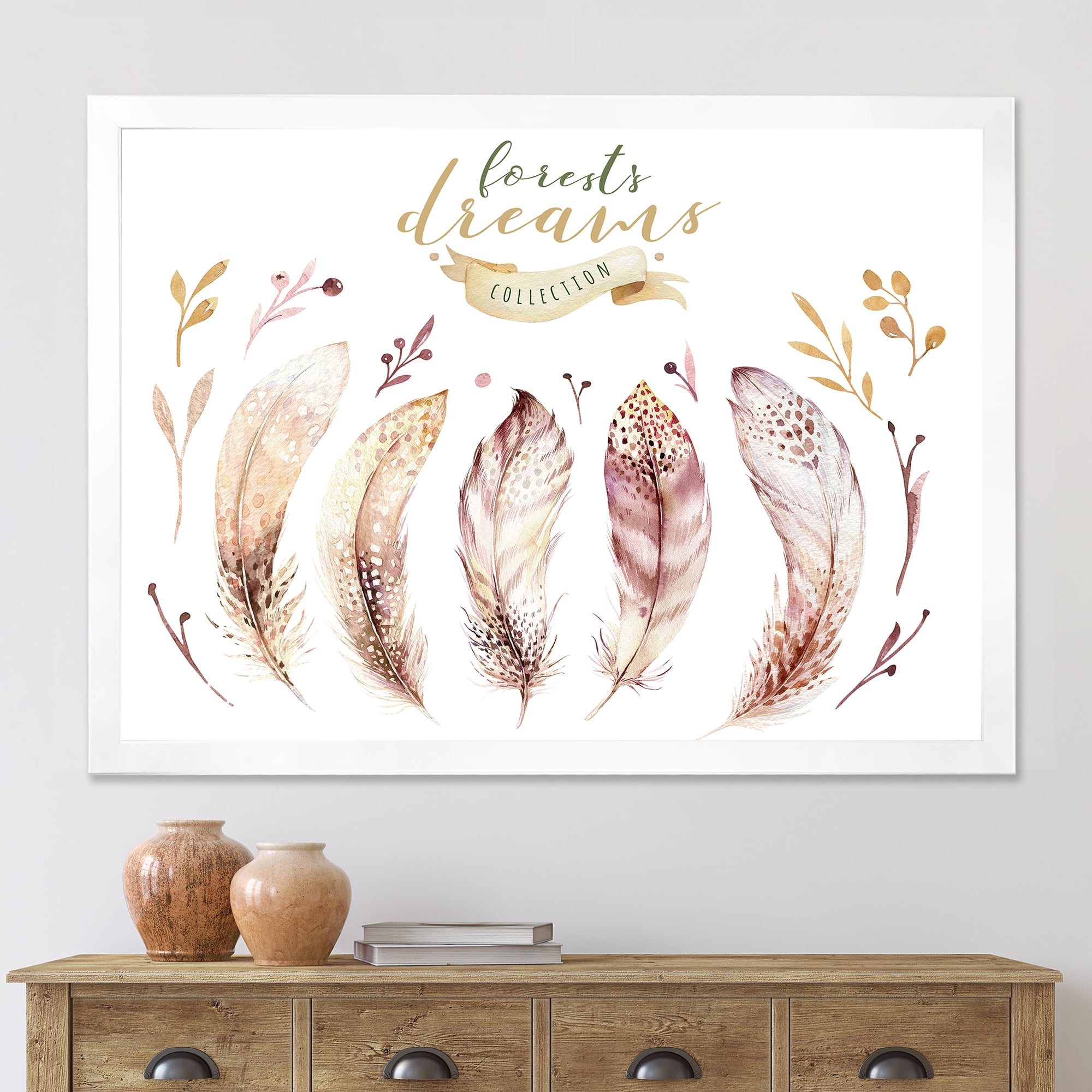 Designart 'Vital Feathers In Ethnic Boho Style' Bohemian & Eclectic Framed Art Print