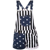 Defitshape Women's American Flag Overalls 4th of July Patriotic Jumpsuit Outfit Funny Summer Rompers Casual Adjustable Bibs Black Large