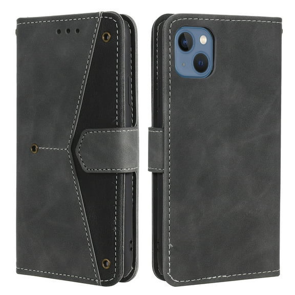 PU Leather Wallet Case for iPhone 14, Detachable Wrist Hand Strap Magnetic Clasp Flip Folio Cover with Card Slots Cash Holder Kickstand Soft Silicone Shockproof Anti-Scratches Case,Black