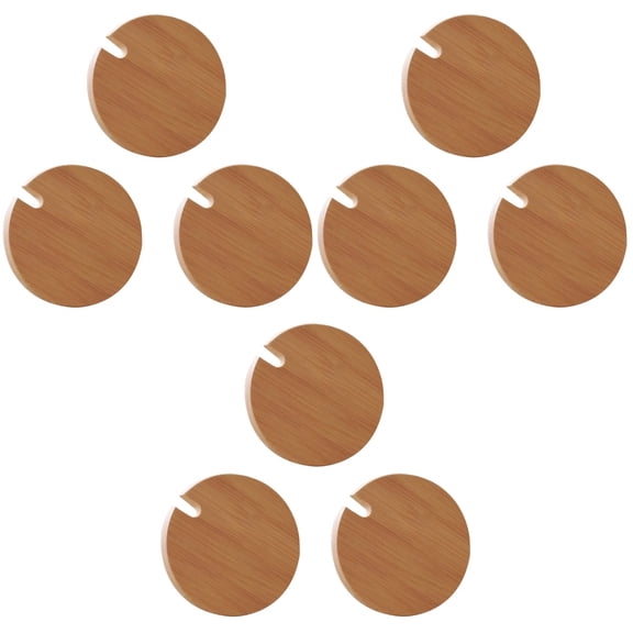 9 pcs Wood Lids Wooden Mug Cover Glass Jar Wood Drink Cup Lid with Spoon Hole