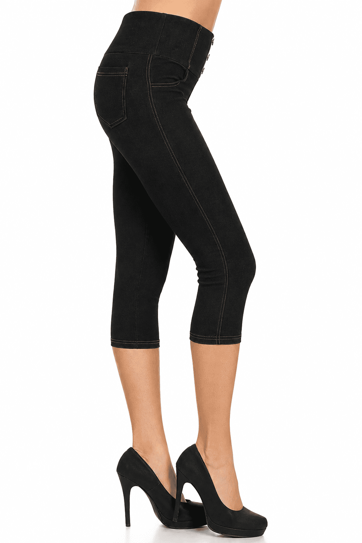 Jvini Women's Pull On Capri Pants Stretch Knit Denim Jeggings With Pockets