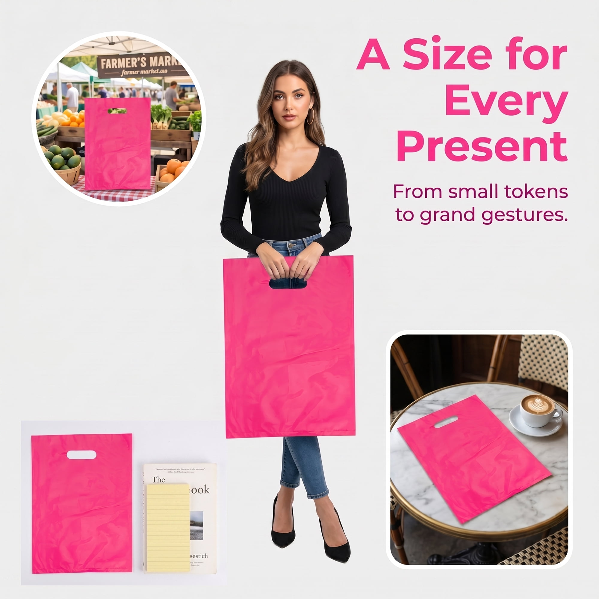 Unique Bargains 50Pcs Premium Waterproof Gift Bags Rose Red 9.8" x 13.8"