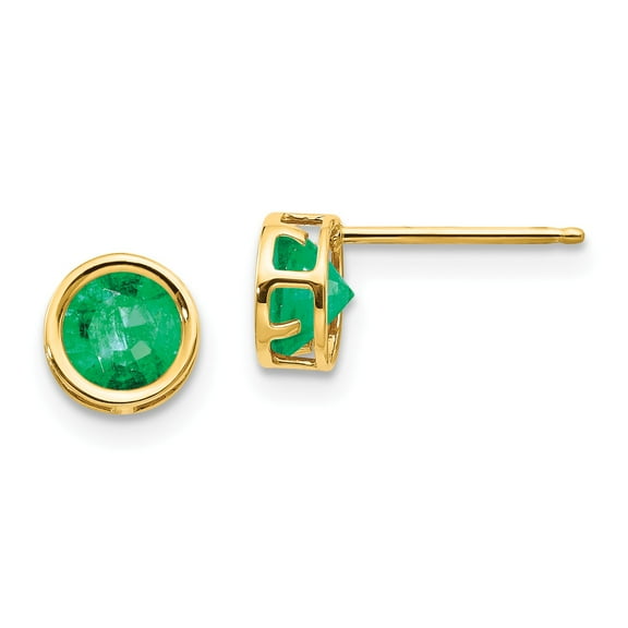 14k 5mm Bezel Emerald Stud Earrings in 14k Yellow Gold
