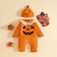 thumbnail image 5 of CUZIBR Infant Halloween Costumes Girl Boy Pumpkin Onesie With Hat Romper Jumpsuit Hooded Long Sleeve Cozy Trick or Treat Clothes,Orange,12-18 Months, 5 of 6