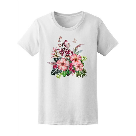 Watercolor Flowers Hibiscus T-Shirt Women -Image by Shutterstock, Female x-Large
