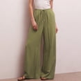 thumbnail image 4 of Lmnyox Cotton Linen Pants for Women Summer Wide Leg Drawstring Palazzo Pants Flowy Vacation Trousers, 4 of 7